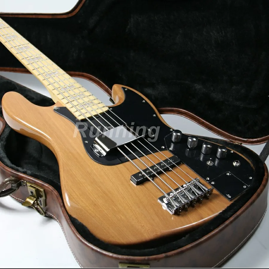 5 струн FD 1977 JB бас гитара натурального цвета клен гриф с блочной инкрустацией Elm Body