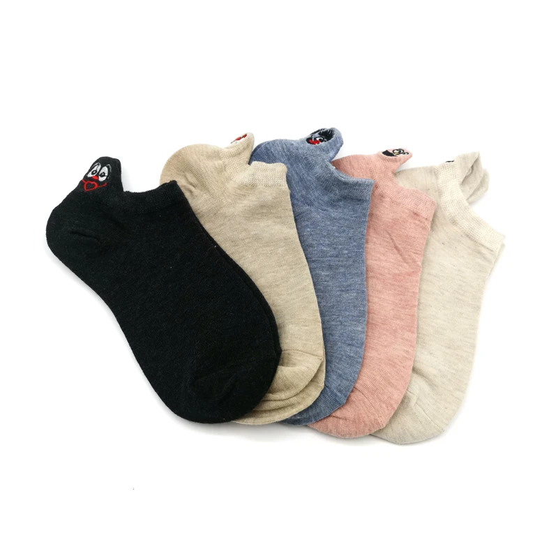 5 Pairs 5 пар/упак. каваи вышитые выразительные женские носки счастливые модные короткие забавные носки женские хлопковые летние яркие цвета - Цвет: 5 Pairs