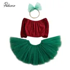 Коллекция 2019 года, весенне-осенняя одежда для новорожденных, Рождественская одежда для маленьких девочек, короткий Топ без бретелек + кружевная юбка-пачка, наряд для рождественской вечеринки