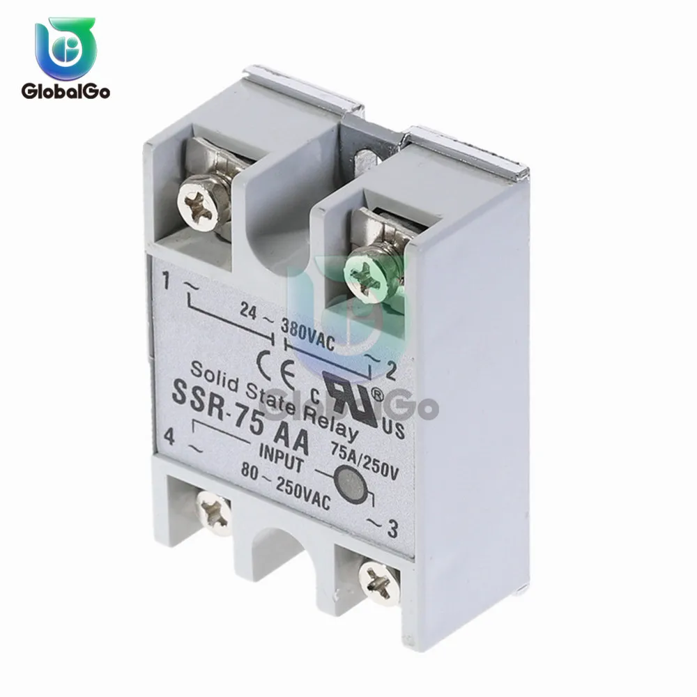 

SSR-75AA AC Control AC SSR Single Phase Solid State Relay Plastic Front Cover 75AA SSR Aluminum Heat Sink Radiator