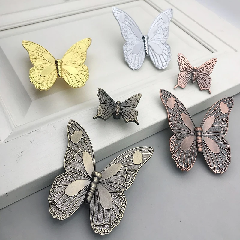 

DM 10pcs/Set 3D Simulation Butterflies Multicolored Zinc Alloy Cabinet Pulls Door Handle Furniture Decoration Drawer Pull Knobs