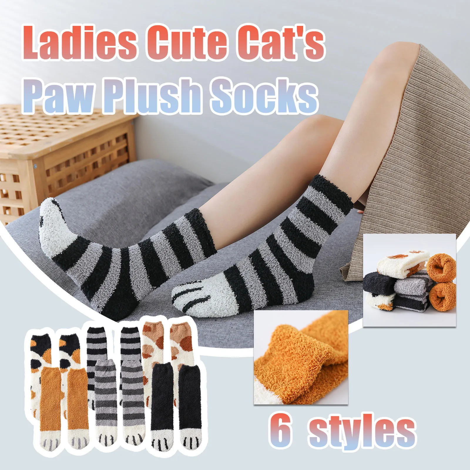 

2021 Baby Girls SocksWoman's Girls Cute Coloer Cat Paw Print Breathable Thicken Coral Fleece Keep Warm Socks Sox