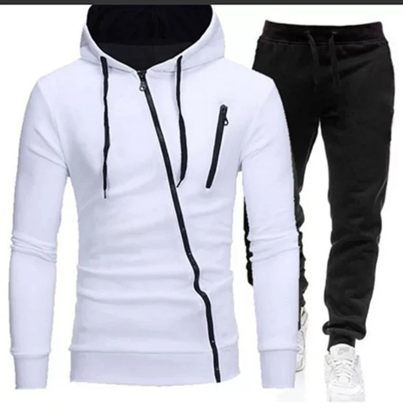 

New fashion men's raglan sleeve sports pullover cotton stitching men's sportswear hoodie two-piece + pants sweatshirt autumn and