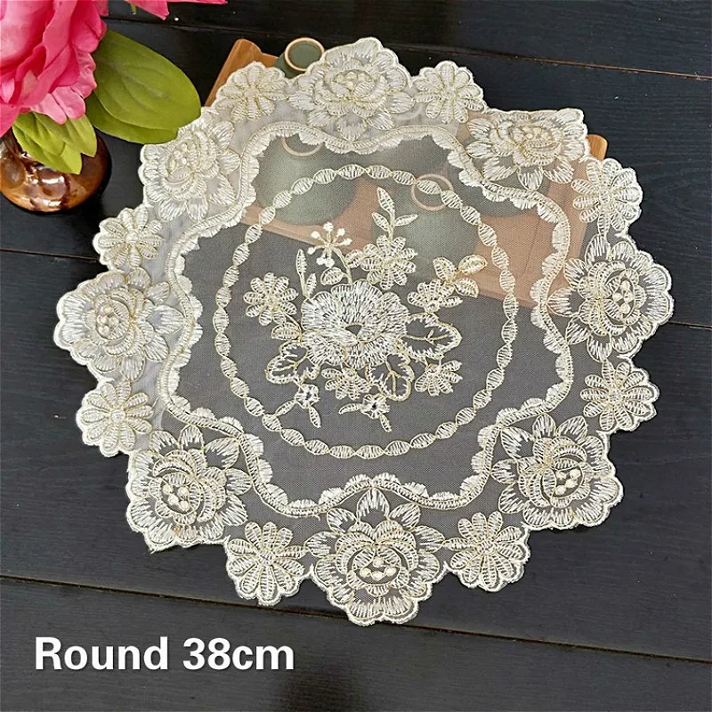 

Exquisite Lace Embroidery Kitchen Round Placemat Balcony Coffee Table Vase Plate Mat Coaster Small Furniture Dust Decorative Pad