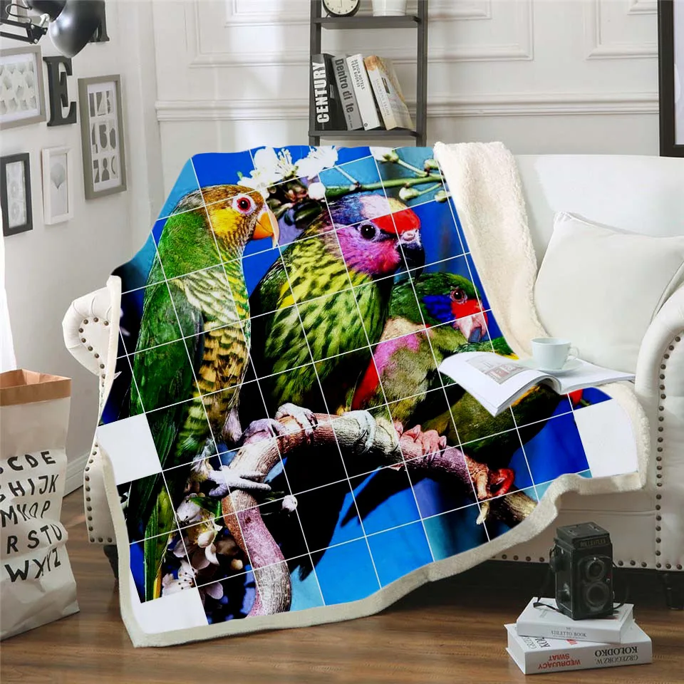 

Colorful Parrot Brid Blanket 3D Print Sherpa Blanket on Bed Kids Girl Flower Home Textiles Dreamlike Style 01