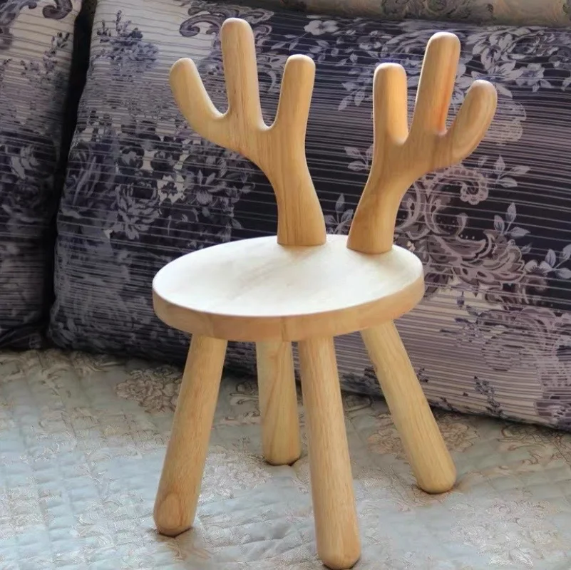 Wood Cartoon Animal Backrest Learning Web Celebrity Lovely Bench Household Solid Children Table And Chair Round Low Stool | Мебель