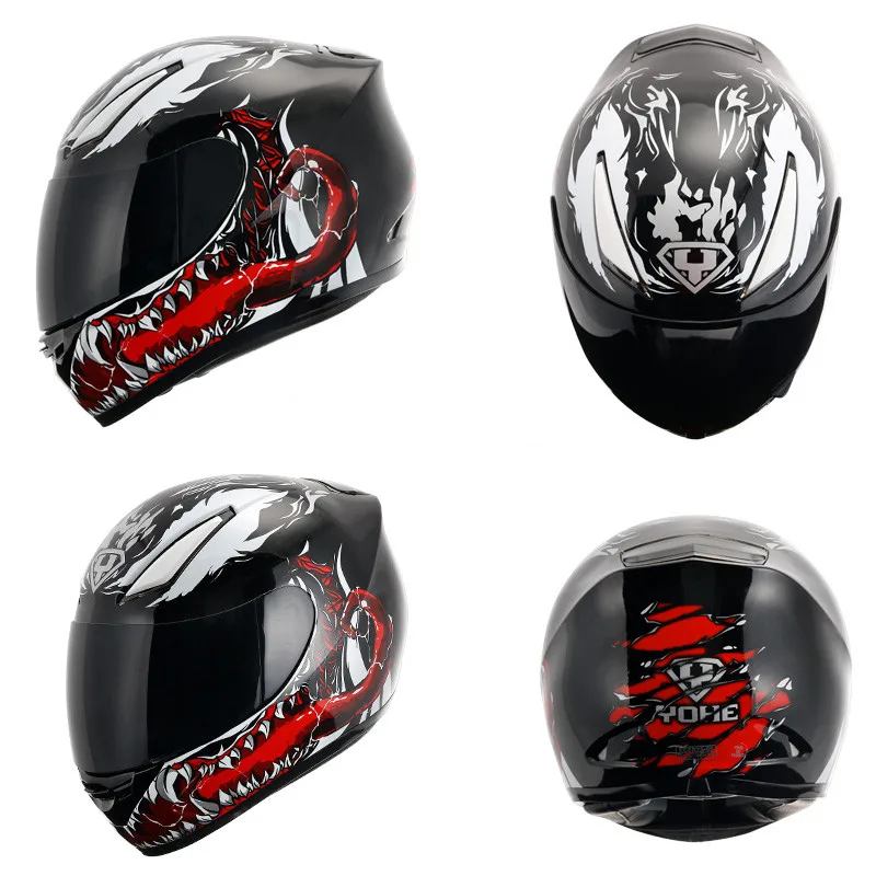 New ECE Certification YOHE Full Face Motorcycle Helmet Cross-country Moto Running helmets with PC Lens visor made of ABS - Цвет: 1