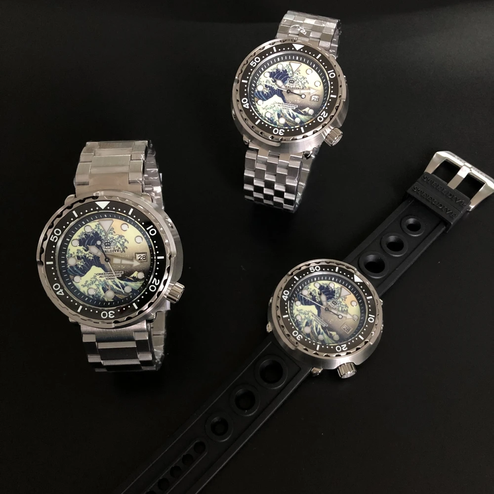 

STEELDIVE 1975J Tuna Automatic Watch NH35 Sapphire Kanagawa Surfing 3D Full Luminous Mechanical Watch Men 30ATM Diver Watch Man