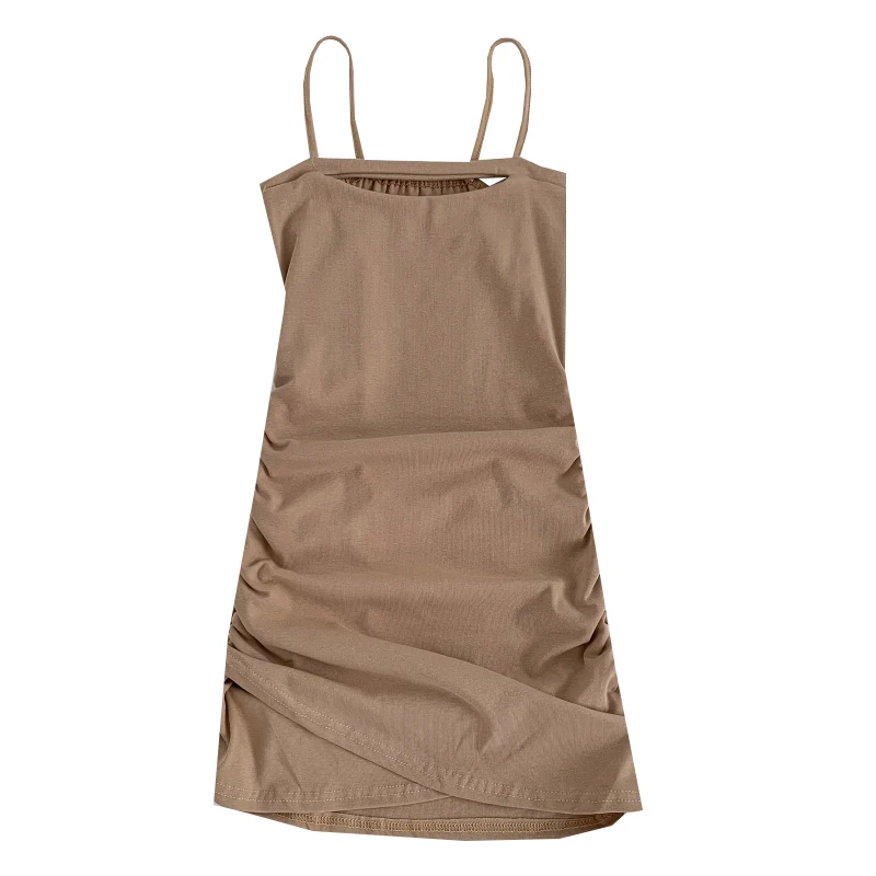 

2021 New Summer Sexy All-match solid off shoulder sleeveless Dress hollow out ruched slim Sling Dress