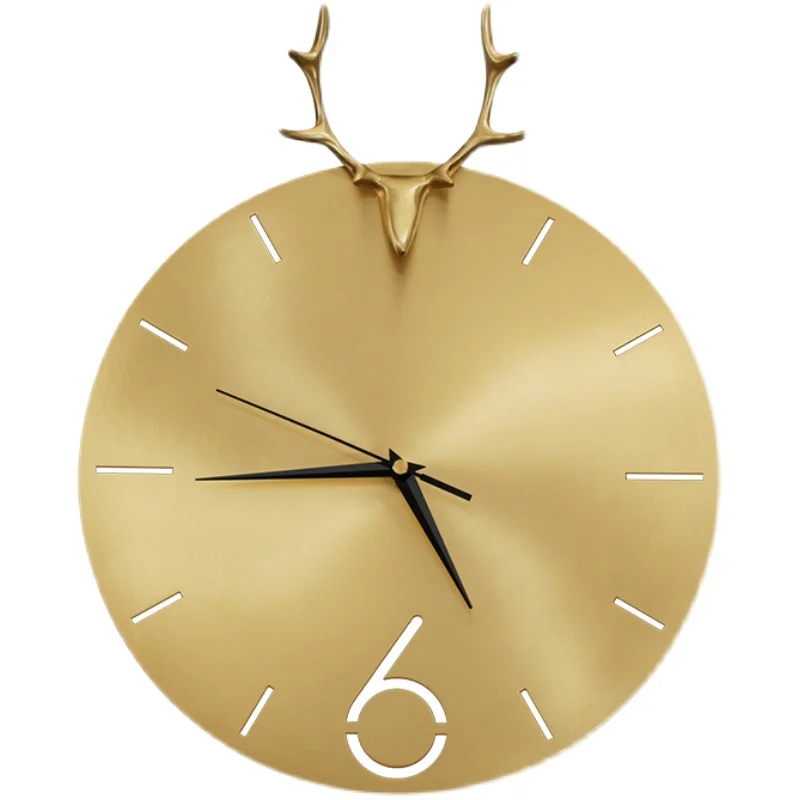 

Современные американские настенные часы с латунным светильником в виде головы оленя, Роскошные Настенные часы для гостиной, домашние часы, креативные декоративные настенные часы в скандинавском стиле
