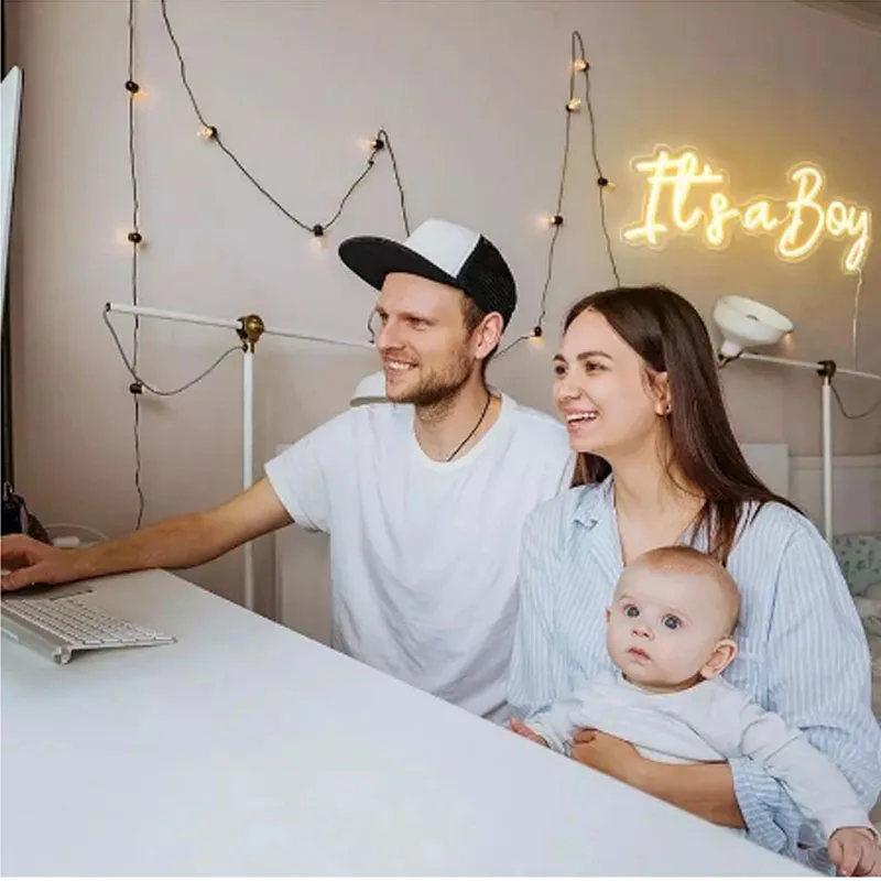 

Custom Logo It's a boy 3D Led Flex Transparent Acrylic Plexiglass Neon Sign Light Letter Board Party Background Decor