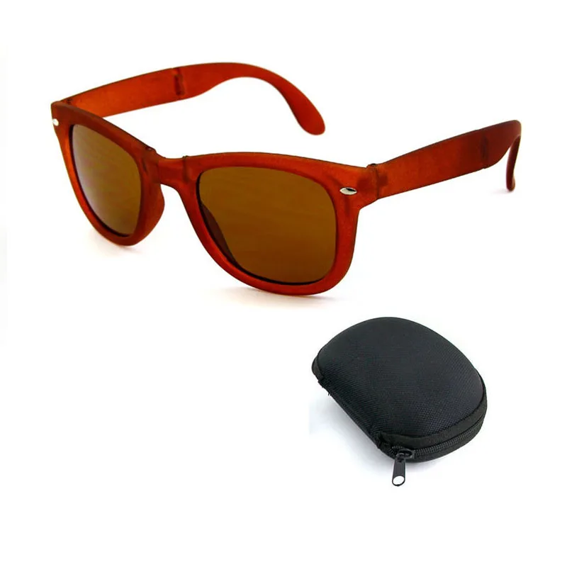 RBRARE Foldable Sunglasses With Box Vintage Classic Sun Glasses Men Shopping Travel Colorful UV400 Lunette De Soleil Femme - Цвет линз: Tea-box