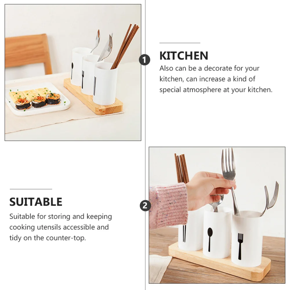 

2 Sets Grade Oak Base Kitchen Cutlery Chopsticks Dripping Holders (White)