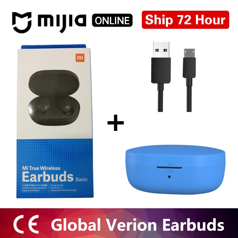 redmi blue case Xiaomi Redmi Airdots TWS Bluetooth наушники стерео бас BT 5,0 наушники с микрофоном свободные Наушники управление AI - Цвет: redmi blue case