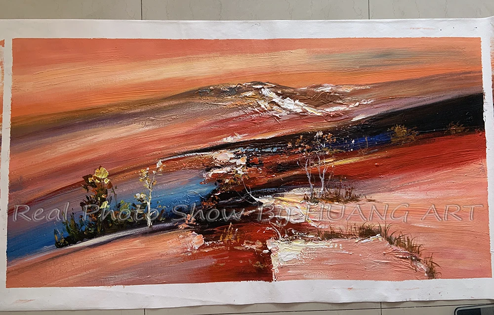 Оригинальная ручная роспись кирпича Красный абстрактный пейзаж картина маслом