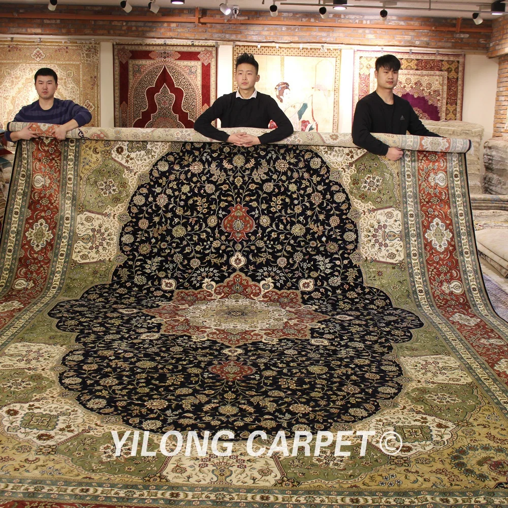 Yilong 12'x18' оверсайз персидские области ковры Восточный шелк ручной работы Наина медальон пол ковер(YJH235A