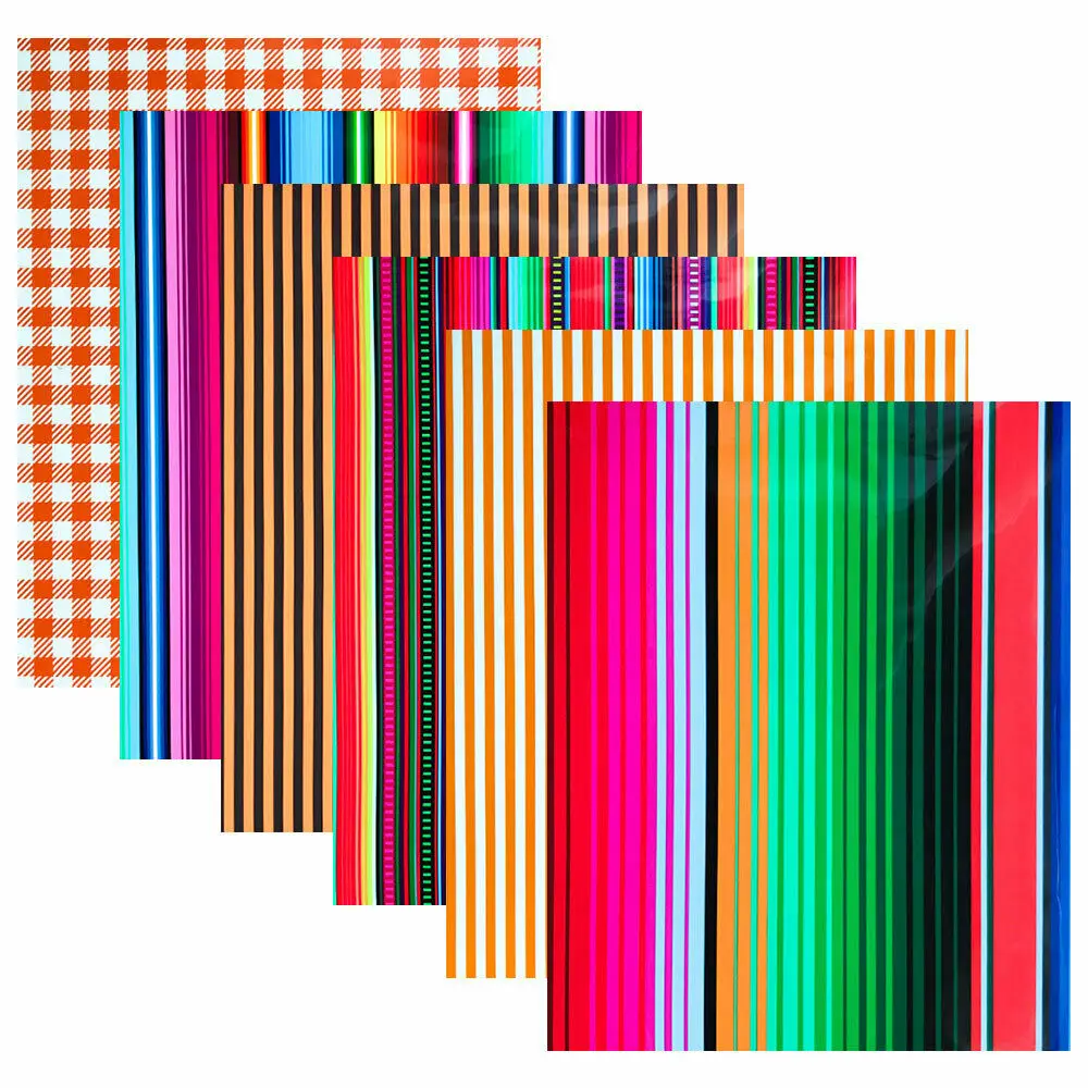 

6 Sheets 12'' x10'' Bundle Striped Pattern Heat Transfer Vinyl Iron on Tshirt Heat Press Cricut Film for Clothes Fabric Supplies