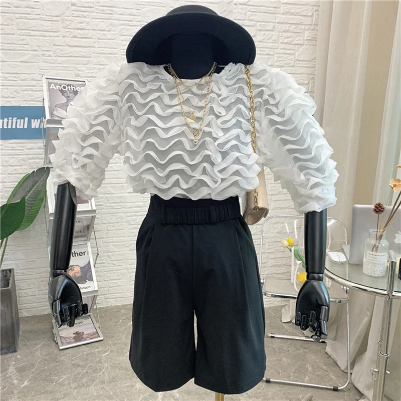

Women Design Korean Blouse Sweet Puff Sleeve O Neck Solid Casual Tops Summer Chic Fashion Streetwear Short Blouses