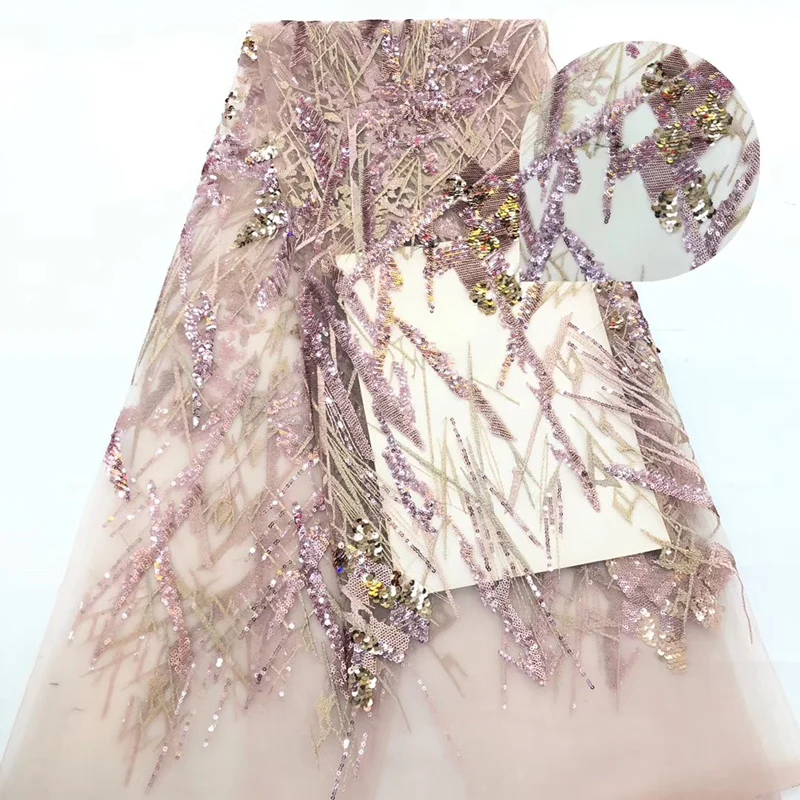 

New Africa Lace Fabric French High Quality sequins Lace fabric senior embroidery tulle Lace Used for women Wedding dress