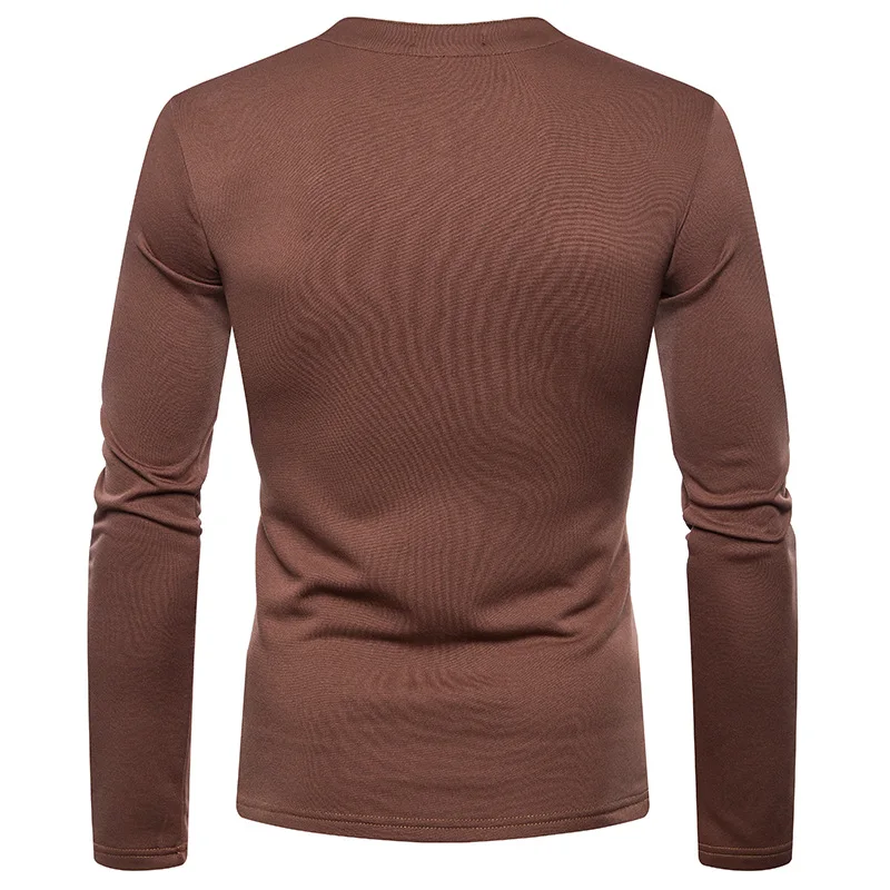 

Plus-sized Menswear Fleece Line Warm Design Henry Collar Long Sleeve T Shirt Bottoming Shirt Q129