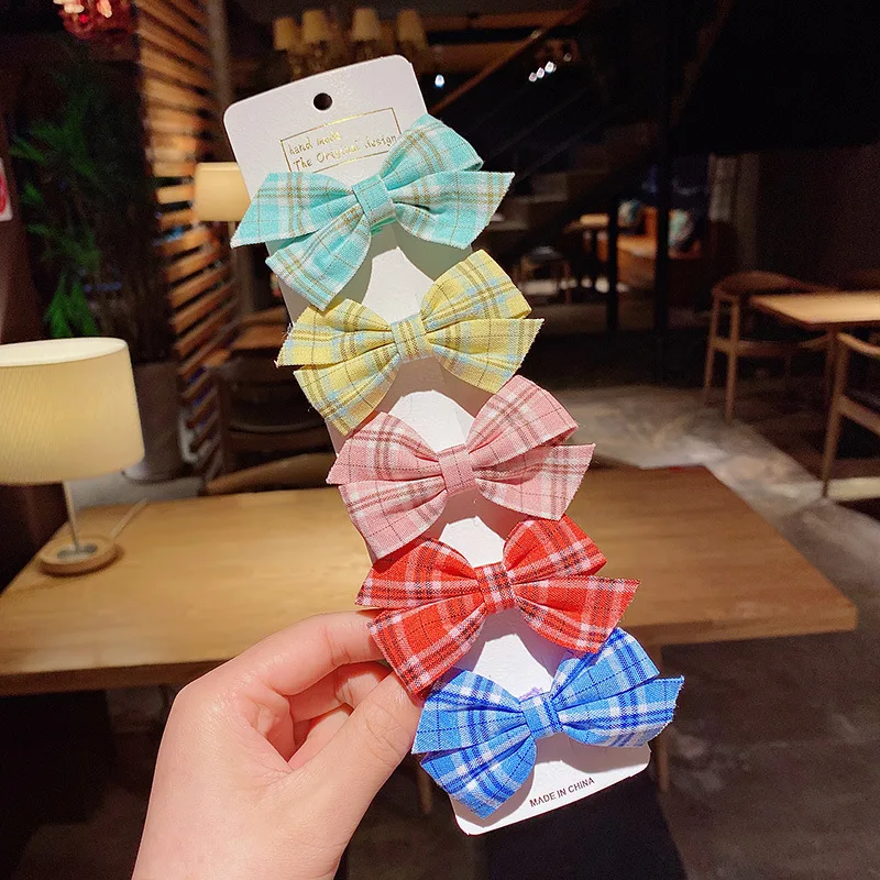 

5PCS/Set Girls Cute Plaid Print Star Hairpins For Kids Floral Bow Hair Clips Children Sweet Barrettes Fashion Bow Accessories
