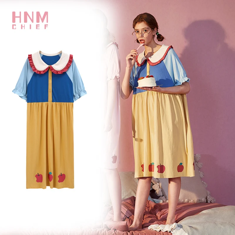 

Summer Pink Silk Sleepshirts Women Sleepwear Dress Kawaii Bows Maiden Nightgown Cotton Home Suit Cute Short-Sleeve Nightdress
