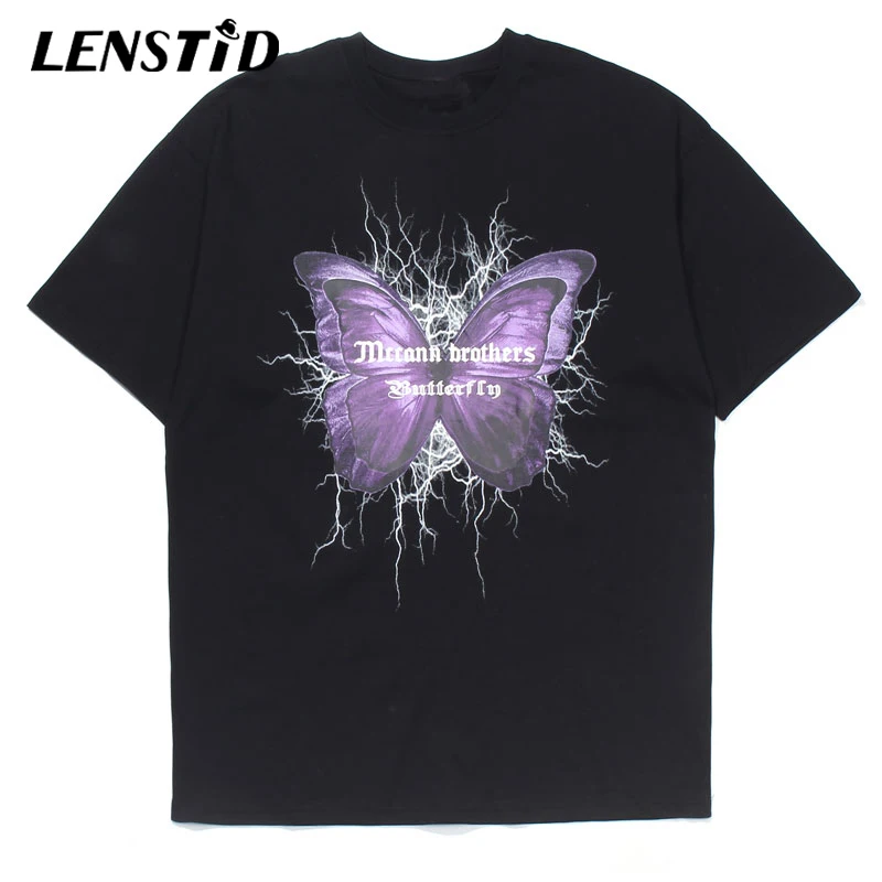 Мужская футболка с принтом бабочки LENSTID уличная одежда в стиле Харадзюку летняя