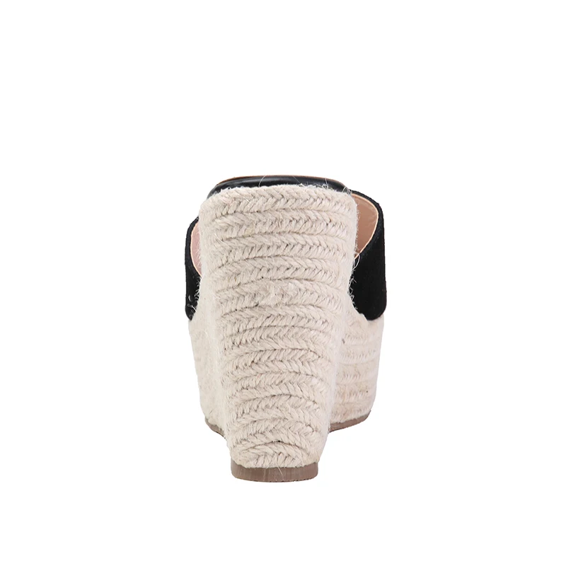 

Summer Leisure Women Sandal Nubuck Leather Wedges Hemp Rope Weaving Platform Slippers