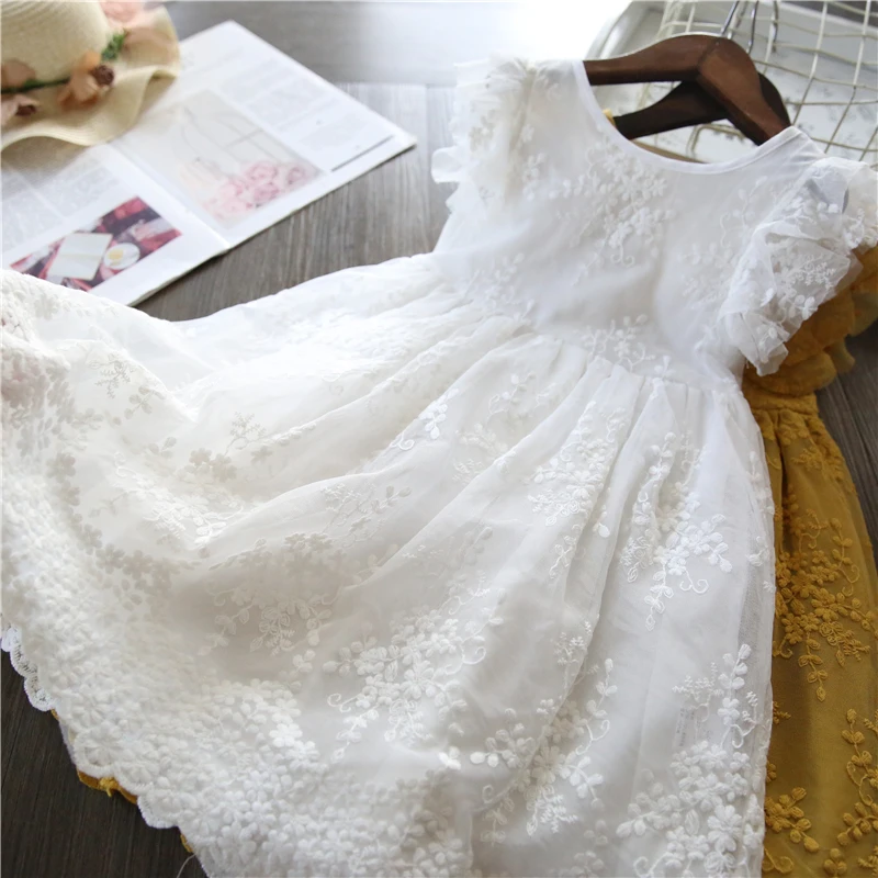 Girls Dresses for Summer Yellow Cute Princess Party Birthday Dress Children Clothes Solid Casual Wear Girls' Clothing Baby | Детская