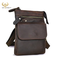 top quality crazy horse leather male casual design one shoulder messenger bag fashion 8 satchel summer small phone bag 6553