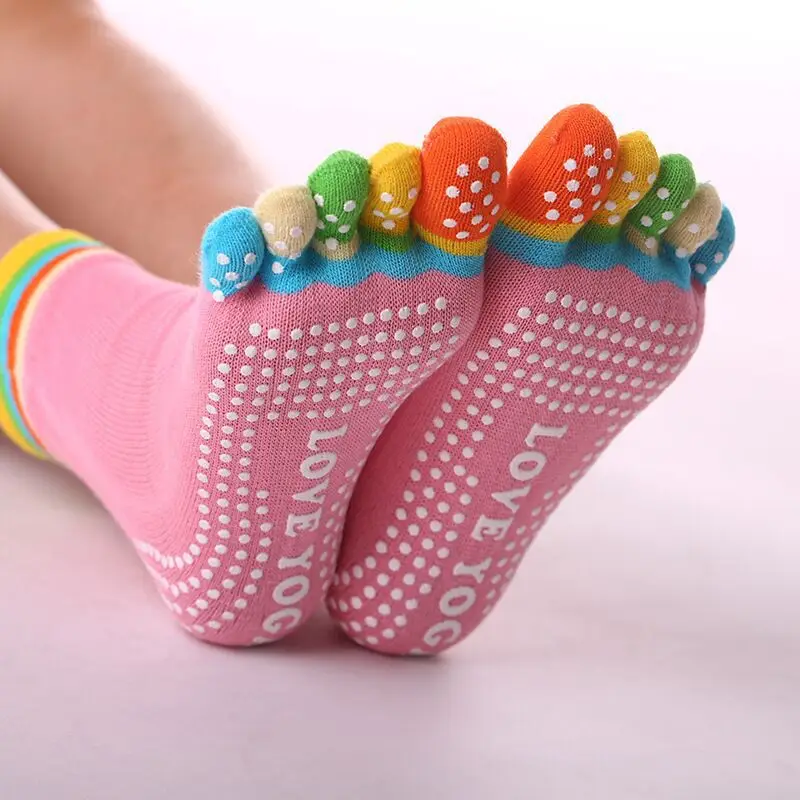 

Oshoplive Yoga Socks Women Cotton Dot Glue Non Slip Five Finger Socks Women Safety Professional Indoor Sports Fitness Lovely
