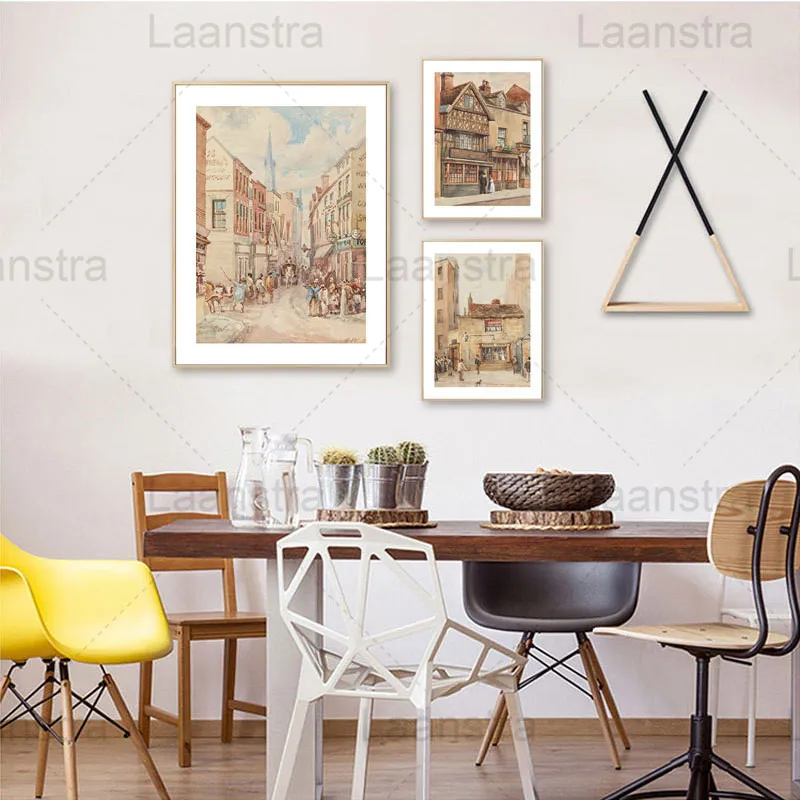 

Retro City Home Decoration Painting Building Landscape Living Room Wall Art Canvas Poster Lively Street Bedroom Study Room Print