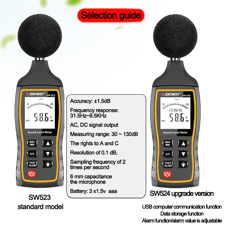 SW 524 цифровой измеритель уровня звука Шум объем измерительный прибор тестер для
