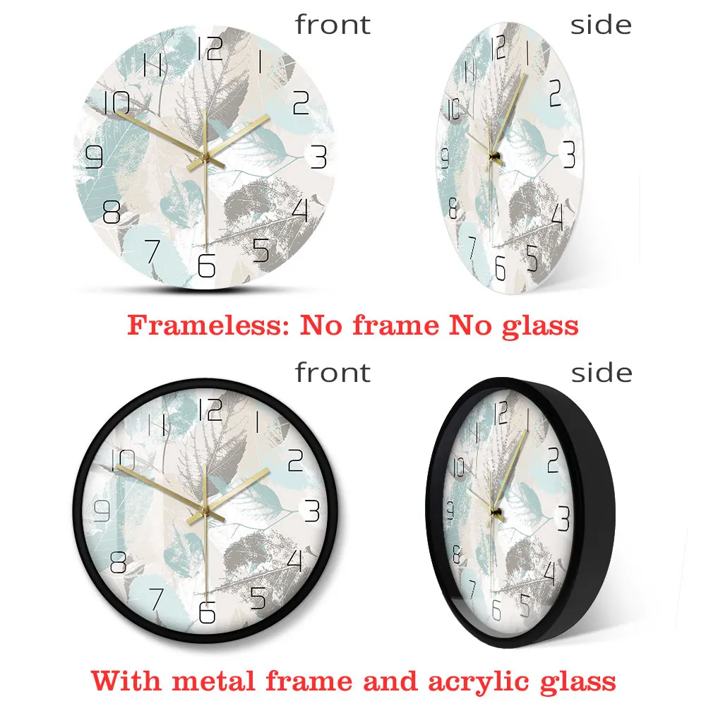 Настенные часы в современном стиле с изображением свежих листьев и растений