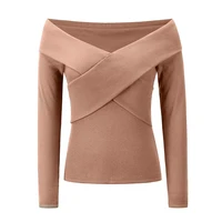 women knitted top solid color cross autumn winter v neck long sleeve shirt blouse for daily wear