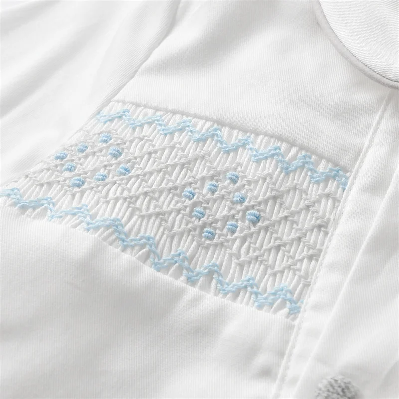 2022 Spanish Baby Boys Clothes Set Children Hand Made Smocked White Shirts Peter Pan Collar Gray Shorts Toddler Smocking Outfits