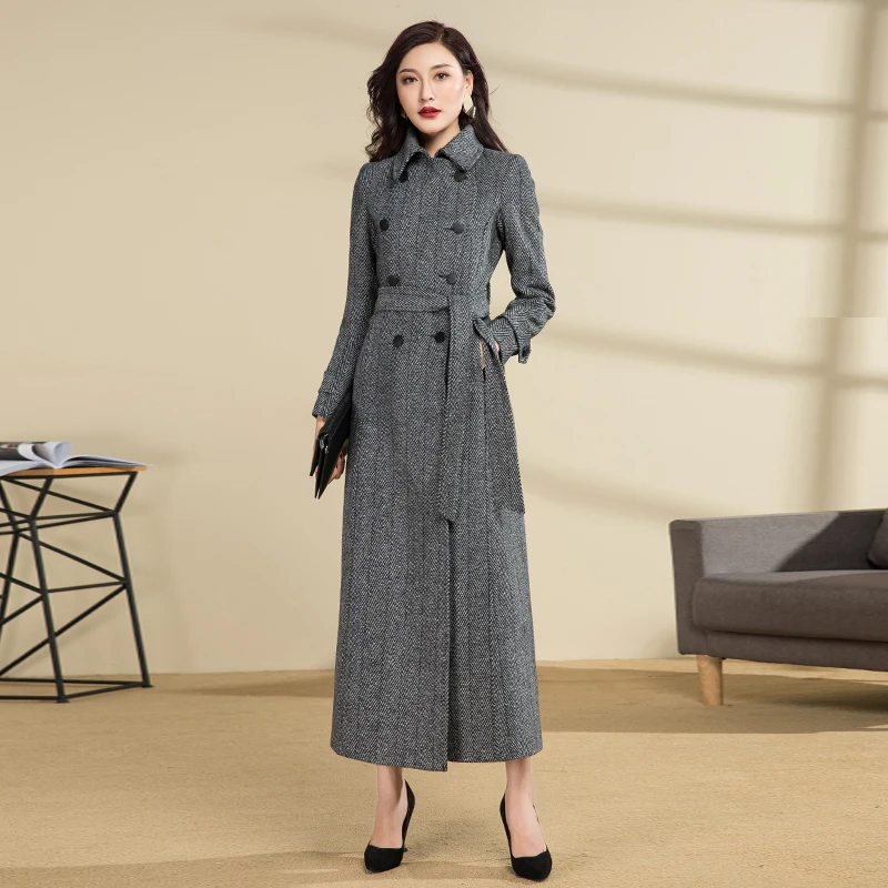 

New Autumn Winter Woolen long coat Luxury clothes Double-breasted wool coat slim women Cashmere coats Fashion Ladies coats 3XL