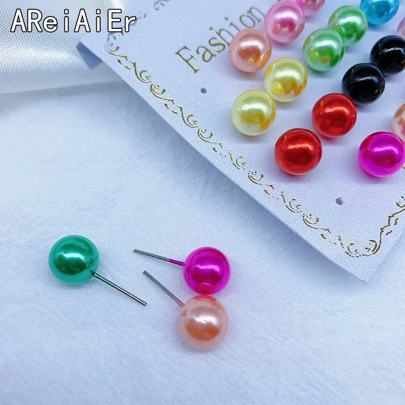 12 Pairs/set Classic Round Ball Pearl Stud Earrings For Women Party Wedding Gifts multiple colour Earings Set Ear Jewelry | Украшения и