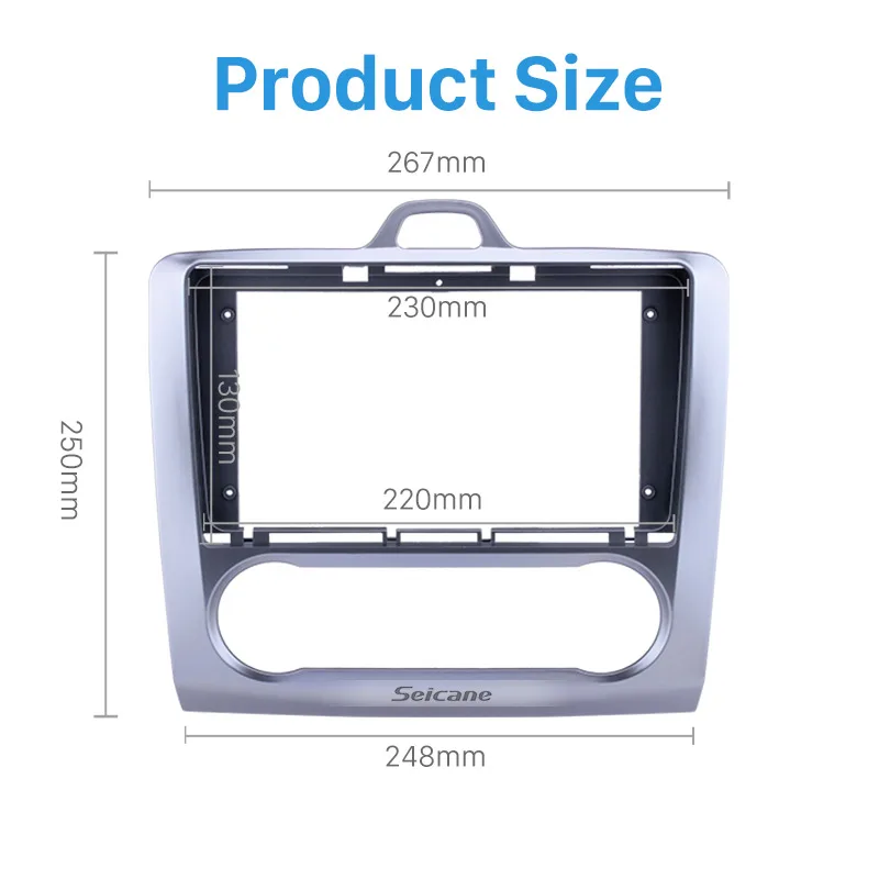 Seicane Fascia Серебристая Рамка 9 дюймов для FORD FOCUS комплект крепления приборной панели