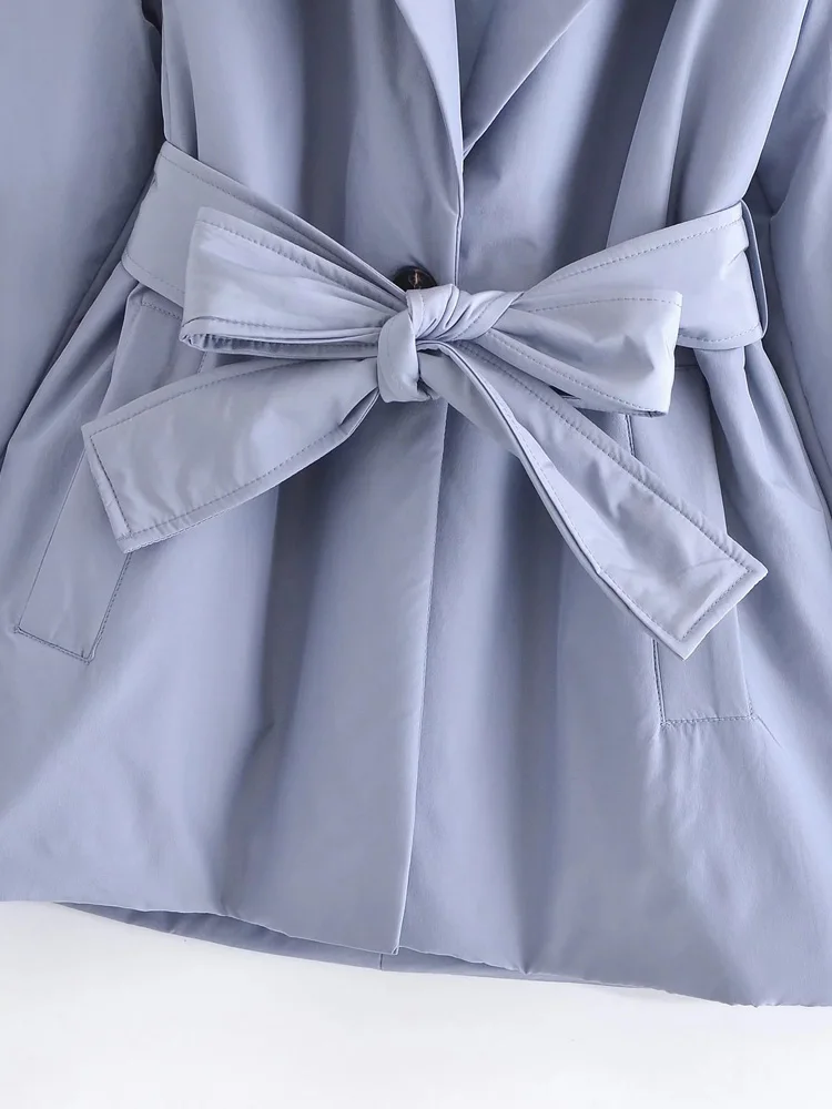 XNWMNZ 2022 water and wind protection quilted jacket with belt coat Women lapel collar long sleeve jacket female Winter Black