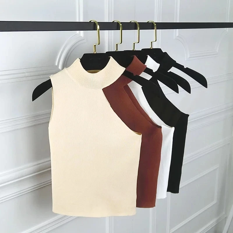 

Майка женская с одним открытым плечом, пикантный облегающий жилет, трикотажная короткая рубашка без рукавов, Корейская версия