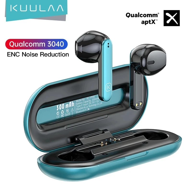 

KUULAA QCC 3040 True Wireless Earphones, Ultra-thin TWS Earbuds, ENC Noise Cancelling, APTX HD Stereo, Fingerprint Touch Ear bud