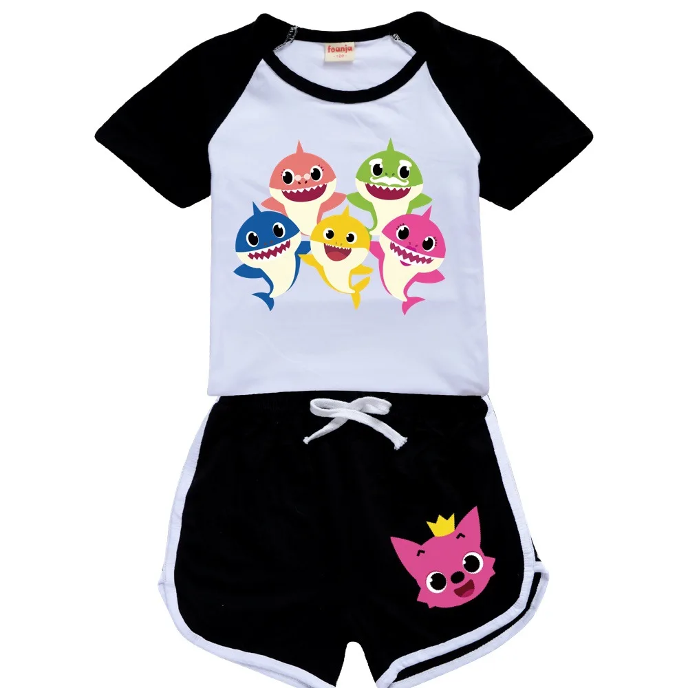 

Girls Boys 2021 Summer Clothing Set Shark Kids Sports T shirt +Pants 2-piece set Baby Clothing Birthday Cartoon Outfits Pyjamas