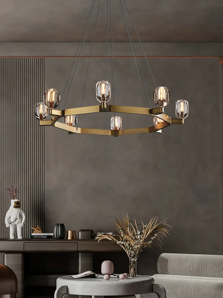 

Медная постмодернизированная люстра, простая и легкая Роскошная лампа для гостиной, столовой, виллы, креативный хрустальный светильник