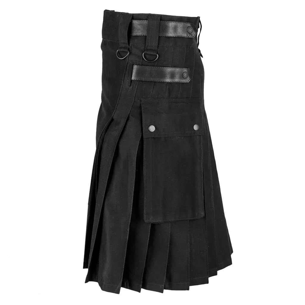 Mens Scottish Tartan Kilt Black Vintage Skirt Steampunk Clothing 2 Pocket Casual Autumn Scotland Men Clothing Trousers Skirts