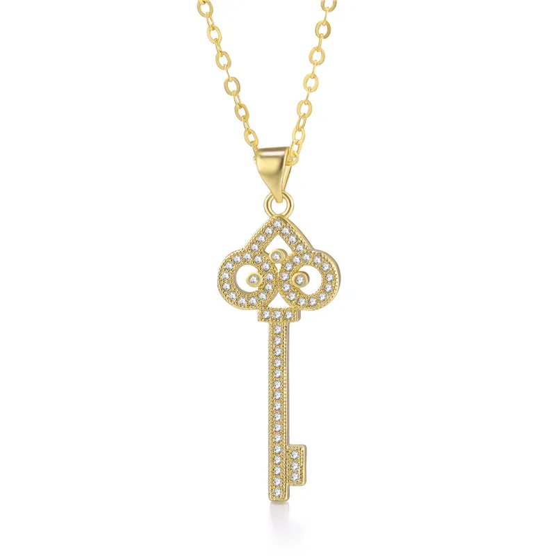 Gold Juya Micro Pave Циркон модное индийское ожерелье с подвеской в виде ключа для женщин девочек подарок для свадьбы дня рождения ожерелье поставки - Окраска металла: Gold