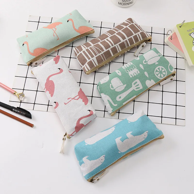 Кавайный чехол для карандаша фламинго и полярный медведь узорчатый Карандаш