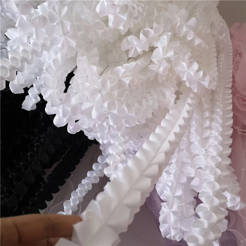 

20Yards White Black Lace Pleated Ruffle Trim Embroidery Guipure Lace Fabric Ribbon Skirts Fringe Scarfs Sewing Decor 38mm Width