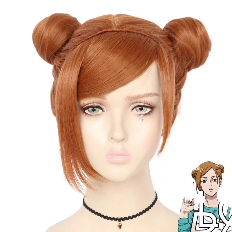 

Anime Jujutsu Kaisen Nobara Kugisaki Costume Cosplay Wig Brown Heat Resistant Synthetic Hair with buns Women Role Play Wig