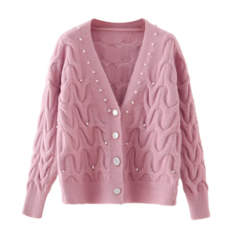 

Свитер HWLZLTZHT для женщин, Корейская женская одежда, вязаный кардиган на осень и зиму, Женская куртка с жемчужными пуговицами, пальто с длинным...